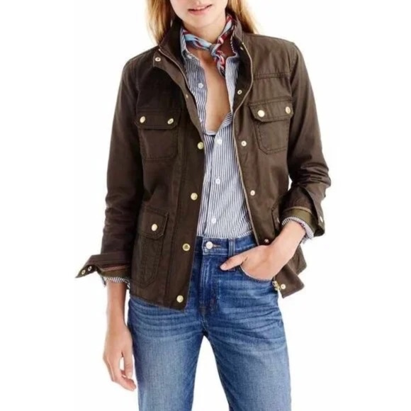 J. Crew Downtown Field Jacket, Olive Green w/ Gold Hardware, Size XXS - Picture 3 of 14